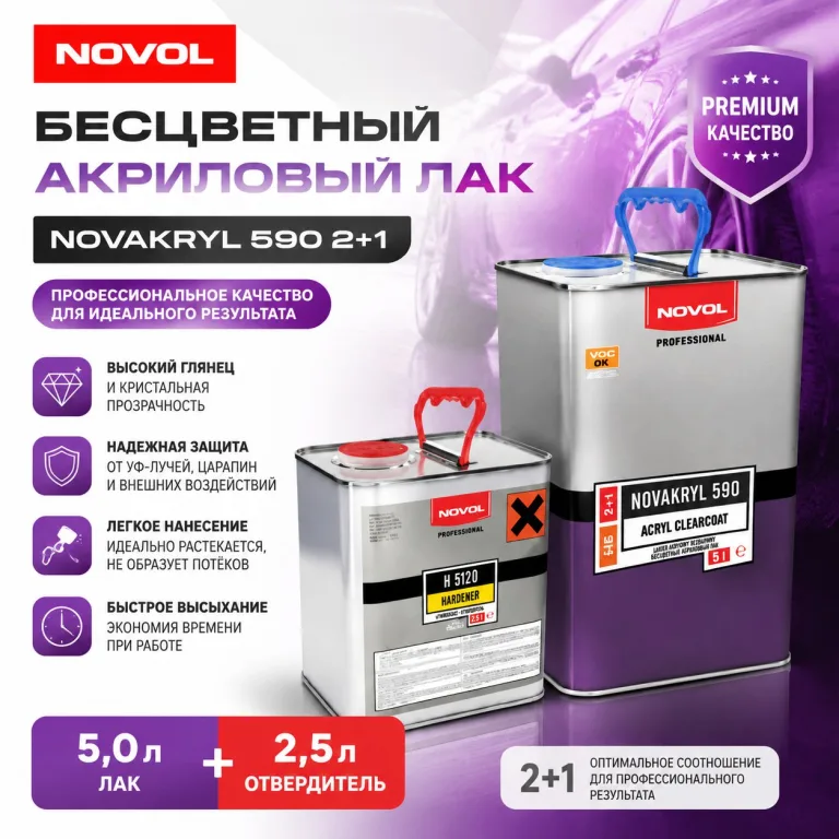 NOVOL Лак акриловый NOVAKRYL 590 5Л+2,5Л отв.