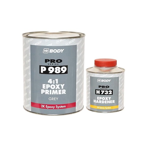 Эпоксидный антикоррозийный автомобильный грунт-наполнитель (автогрунтовка боди) HB Body P989 2K 4:1 Epoxy Primer (серый) 1 л. с отвердителем H732 0,25 л.