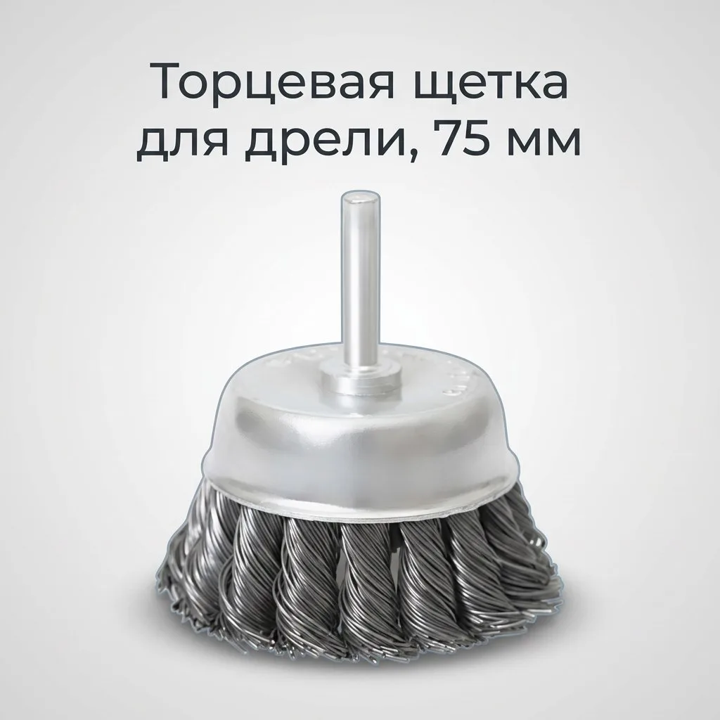 Щетка для дрели торцевая, "чашка", со шпилькой, стальная крученная проволока, 75 мм STAB Premium Щетка для дрели торцевая, "чашка", со шпилькой, стальная крученная проволока, 75 мм STAB Premium