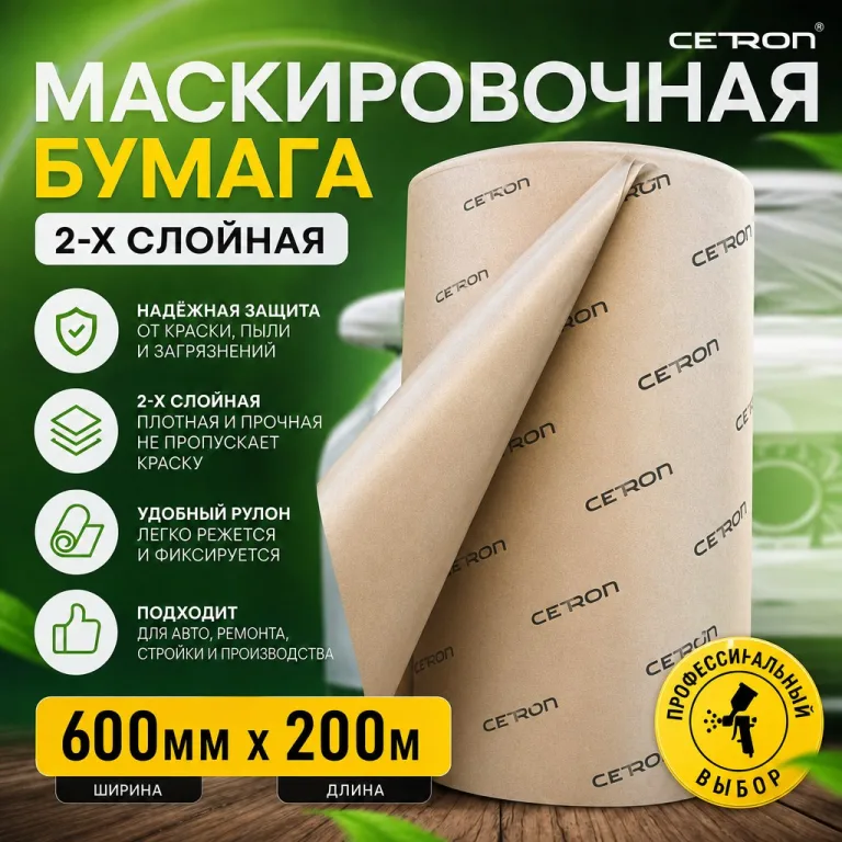 Маскировочная бумага 2-х слойная CETRON 600мм*200м в рулоне